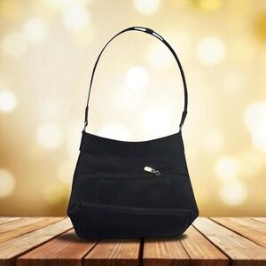 Koltov Black Nylon Shoulder Bag With Zippered Pockets & Adjustable Strap